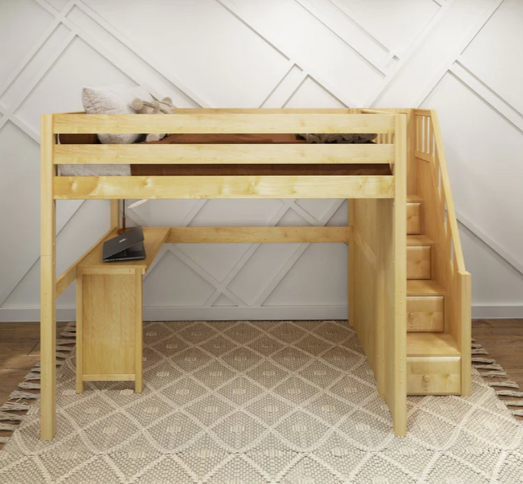 Maxtrix Full High Loft Bed with Stairs + Corner Desk (800 Lbs. Rating)