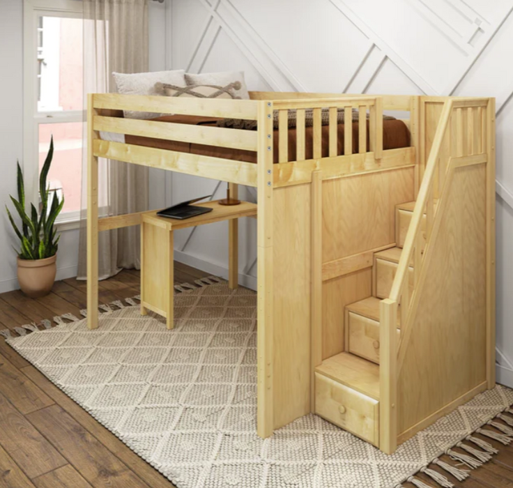 Maxtrix Full High Loft Bed with Stairs + Corner Desk (800 Lbs. Rating)