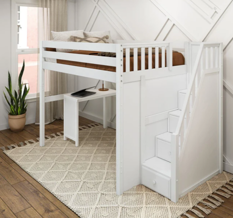 Maxtrix Full High Loft Bed with Stairs + Corner Desk (800 Lbs. Rating)