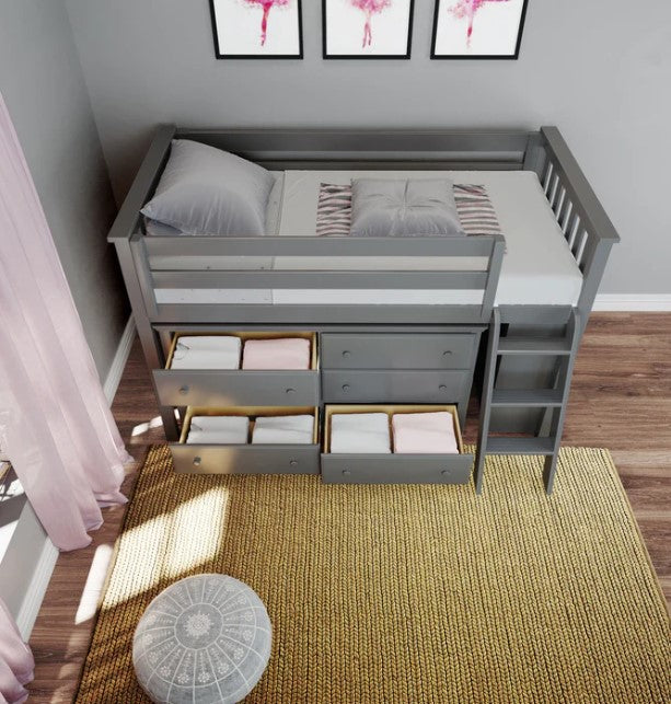Jackpot Deluxe Twin Storage Loft Bed with Two Dressers
