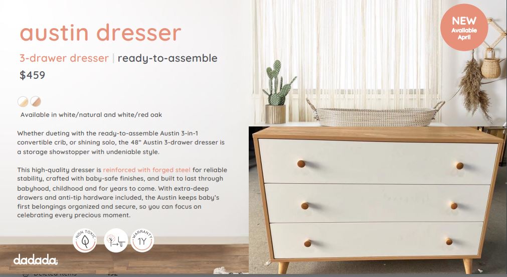 dadada Austin 3-Drawer Dresser.
