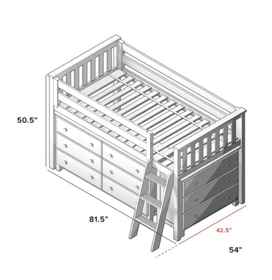 Jackpot Deluxe Twin Storage Loft Bed with Two Dressers