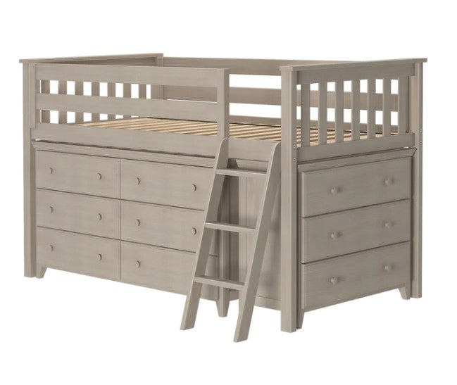 Jackpot Deluxe Twin Storage Loft Bed with Two Dressers