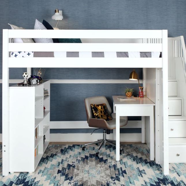Maxtrix Full High Loft Bed with Stairs + Desk (800 Lbs. Rating)
