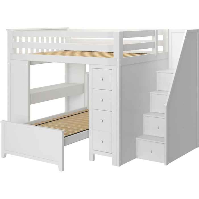 Jackpot Deluxe Full over Twin L-Shape Bunk with Staircase + Desk + Storage