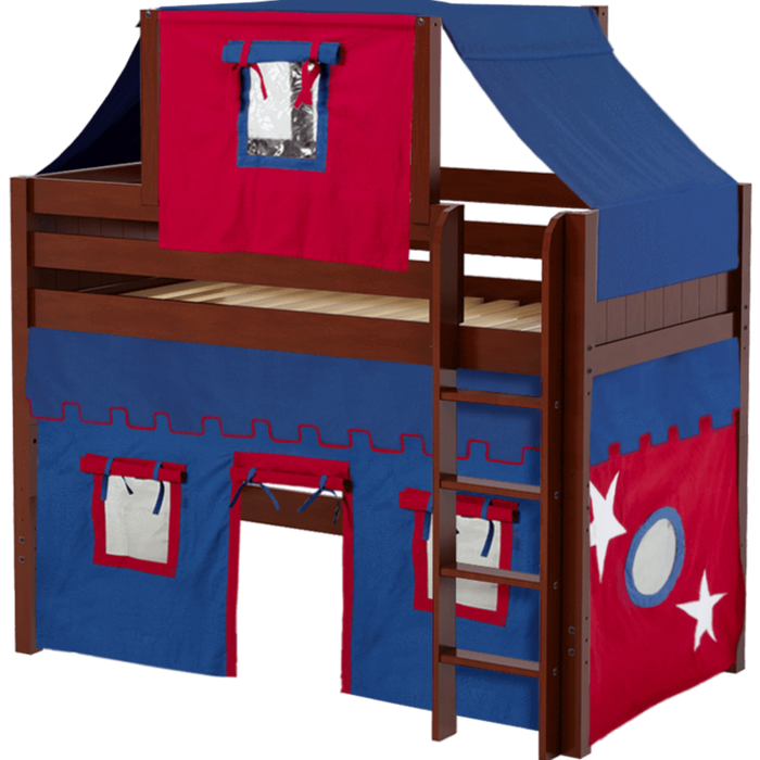 Maxtrix Twin Mid Loft Bed with Straight Ladder, Curtain + Top Tent (800 Lbs. Rating)