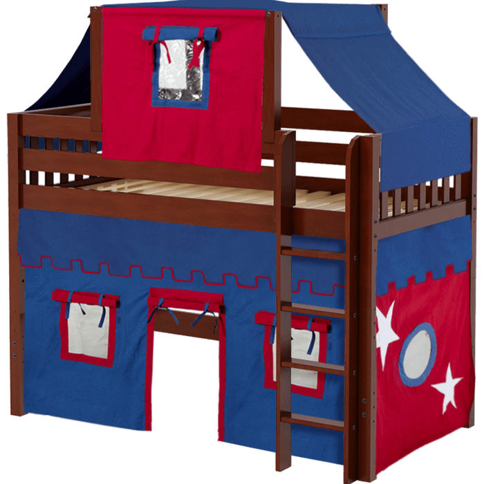 Maxtrix Twin Mid Loft Bed with Straight Ladder, Curtain + Top Tent (800 Lbs. Rating)