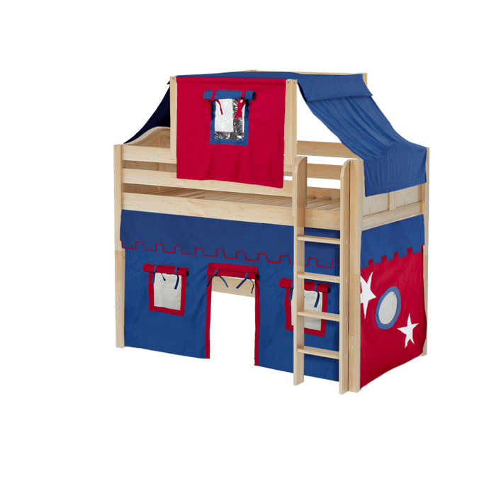 Maxtrix Twin Mid Loft Bed with Straight Ladder, Curtain + Top Tent (800 Lbs. Rating)