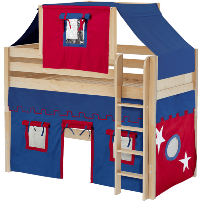 Maxtrix Twin Mid Loft Bed with Straight Ladder, Curtain + Top Tent (800 Lbs. Rating)