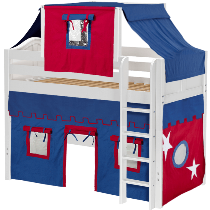 Maxtrix Twin Mid Loft Bed with Straight Ladder, Curtain + Top Tent (800 Lbs. Rating)