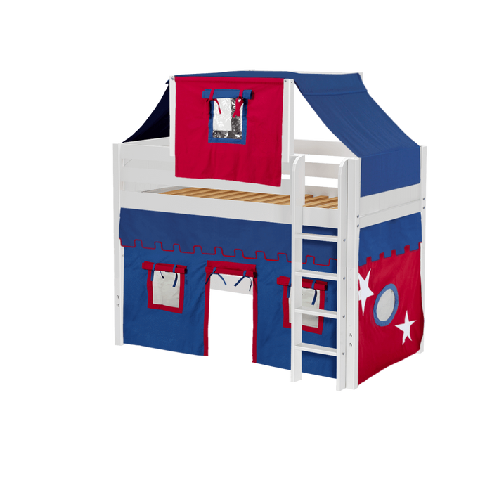 Maxtrix Twin Mid Loft Bed with Straight Ladder, Curtain + Top Tent (800 Lbs. Rating)