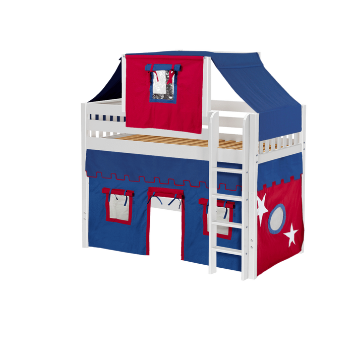 Maxtrix Twin Mid Loft Bed with Straight Ladder, Curtain + Top Tent (800 Lbs. Rating)