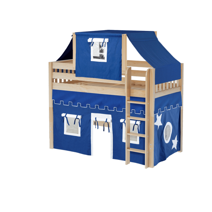 Maxtrix Twin Mid Loft Bed with Straight Ladder, Curtain + Top Tent (800 Lbs. Rating)