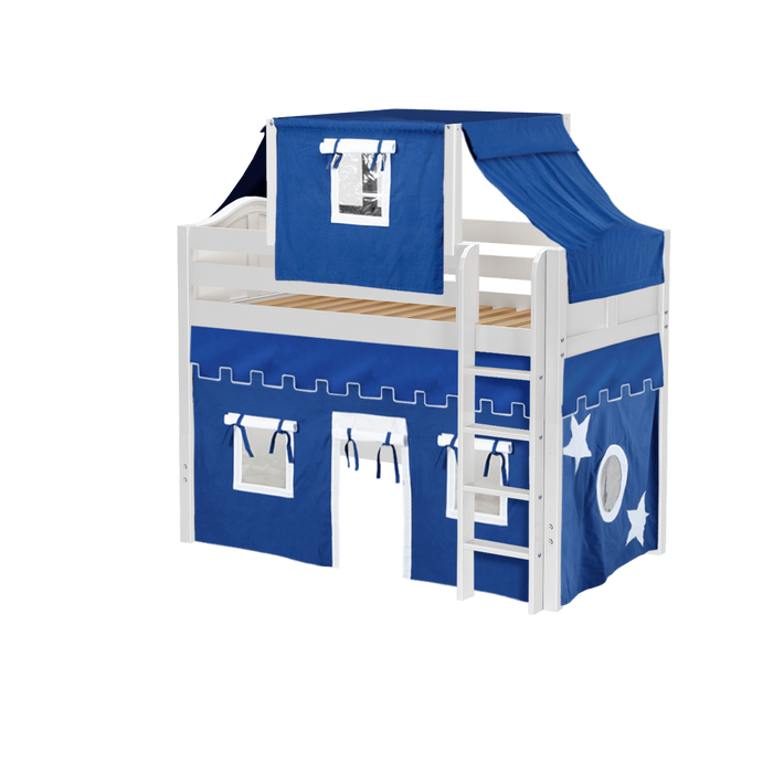 Maxtrix Twin Mid Loft Bed with Straight Ladder, Curtain + Top Tent (800 Lbs. Rating)