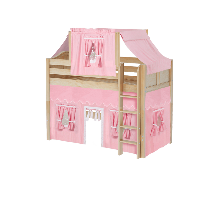 Maxtrix Twin Mid Loft Bed with Straight Ladder, Curtain + Top Tent (800 Lbs. Rating)