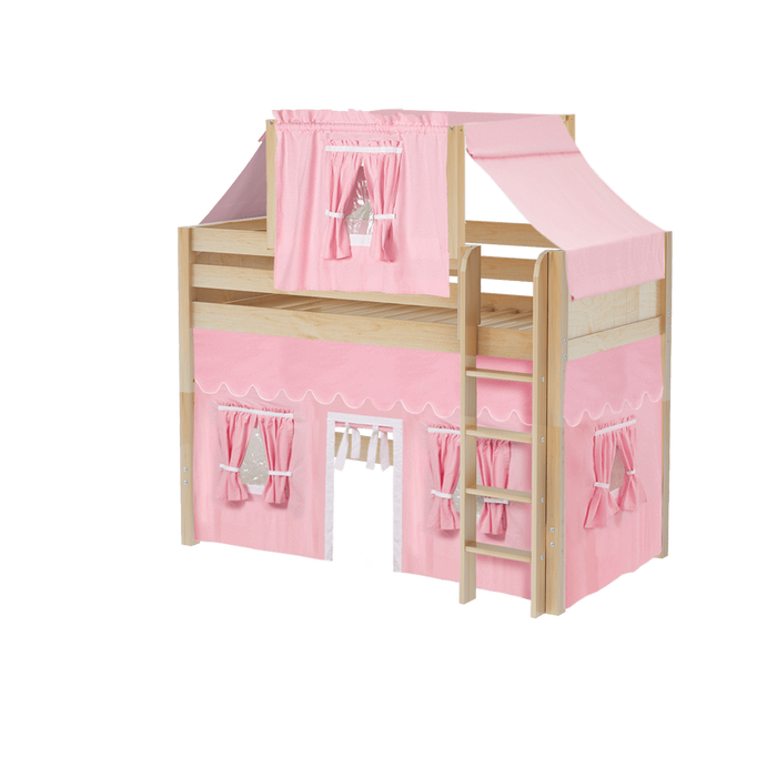 Maxtrix Twin Mid Loft Bed with Straight Ladder, Curtain + Top Tent (800 Lbs. Rating)