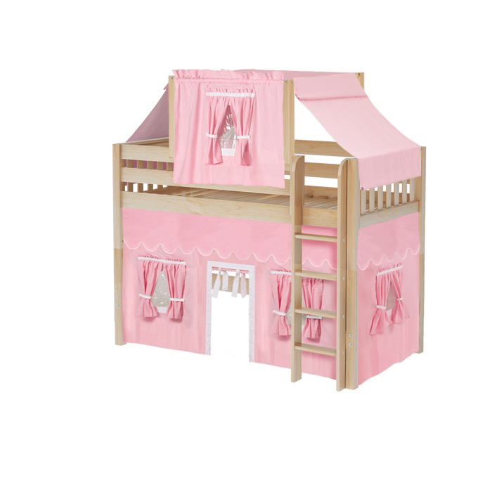 Maxtrix Twin Mid Loft Bed with Straight Ladder, Curtain + Top Tent (800 Lbs. Rating)