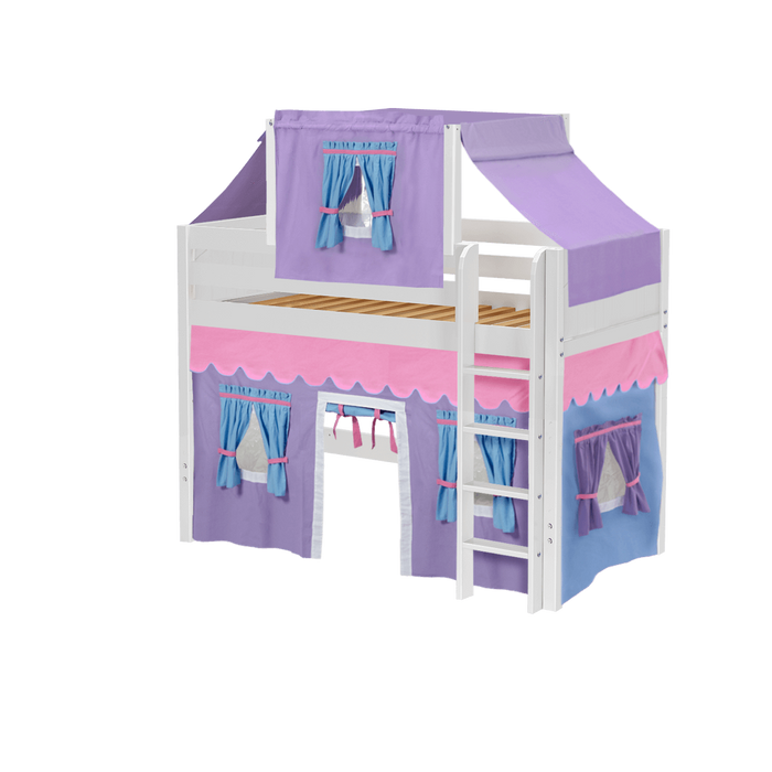 Maxtrix Twin Mid Loft Bed with Straight Ladder, Curtain + Top Tent (800 Lbs. Rating)