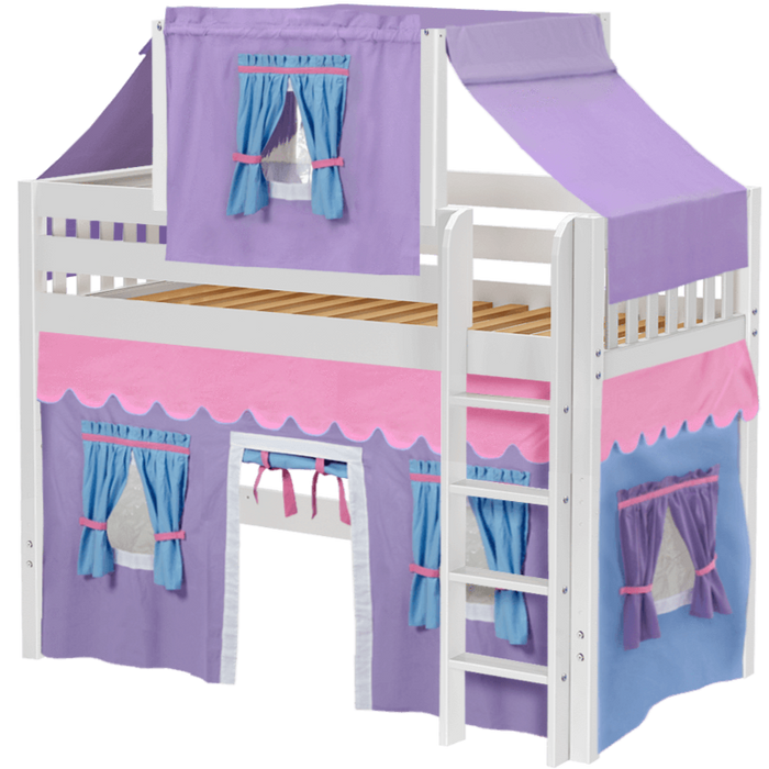 Maxtrix Twin Mid Loft Bed with Straight Ladder, Curtain + Top Tent (800 Lbs. Rating)