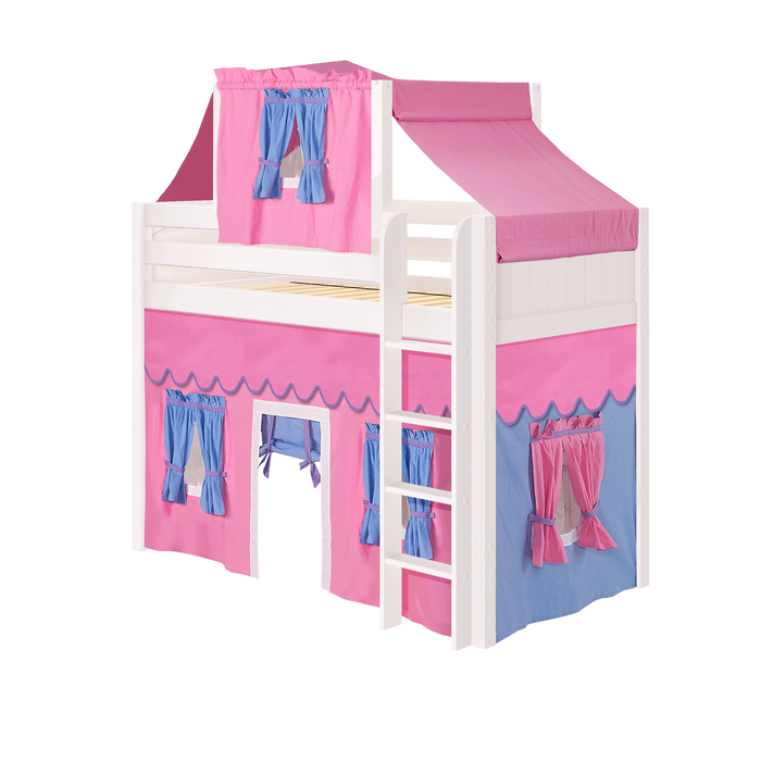 Maxtrix Twin Mid Loft Bed with Straight Ladder, Curtain + Top Tent (800 Lbs. Rating)