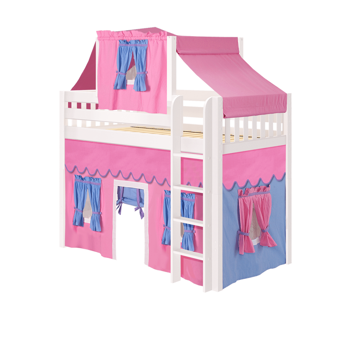 Maxtrix Twin Mid Loft Bed with Straight Ladder, Curtain + Top Tent (800 Lbs. Rating)