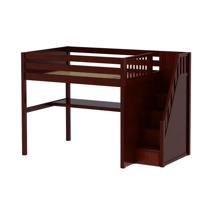 Maxtrix Full High Loft Bed with Stairs + Desk (800 Lbs. Rating)