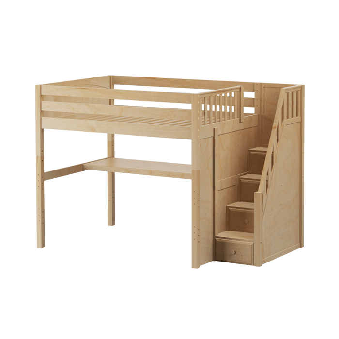 Maxtrix Full High Loft Bed with Stairs + Desk (800 Lbs. Rating)