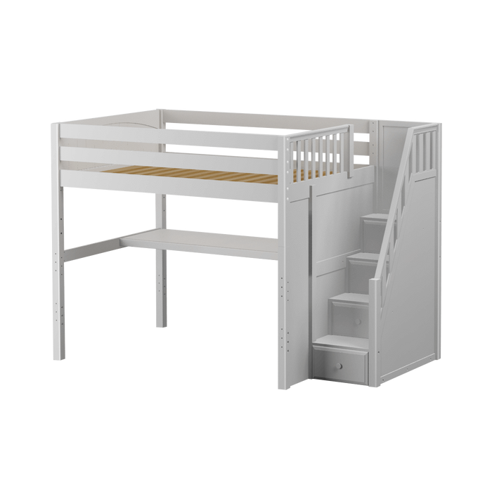 Maxtrix Full High Loft Bed with Stairs + Desk (800 Lbs. Rating)