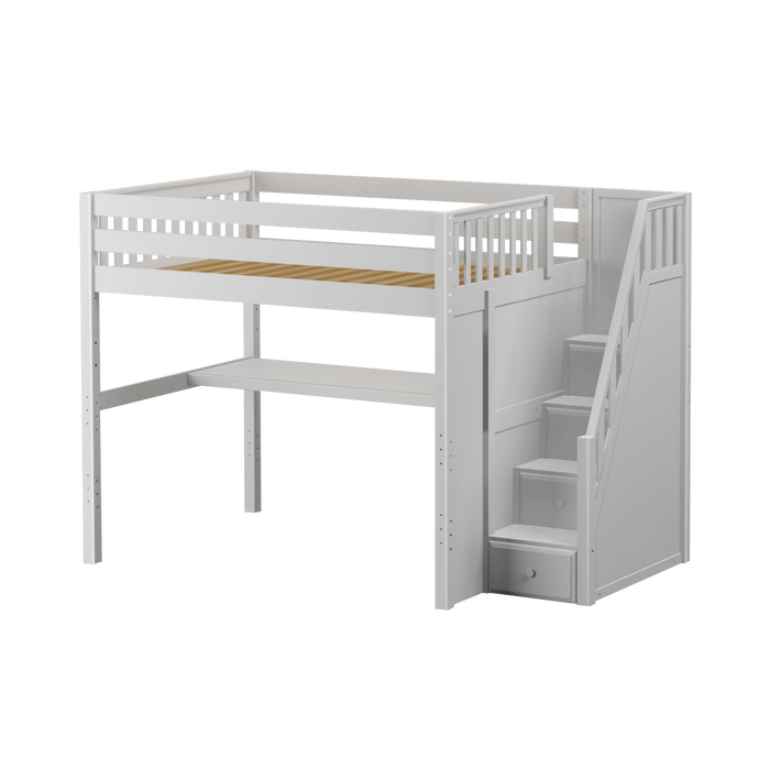Maxtrix Full High Loft Bed with Stairs + Desk (800 Lbs. Rating)