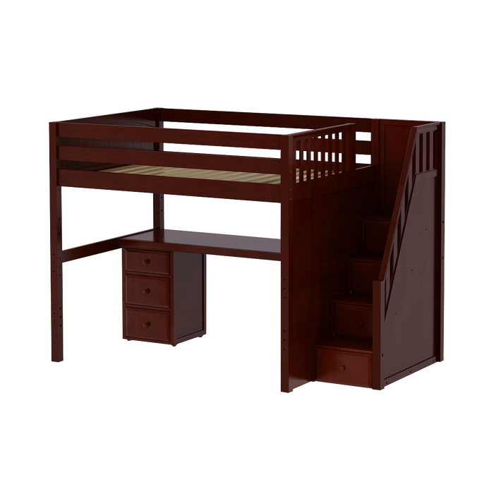 Maxtrix Full High Loft Bed with Stairs + Desk (800 Lbs. Rating)