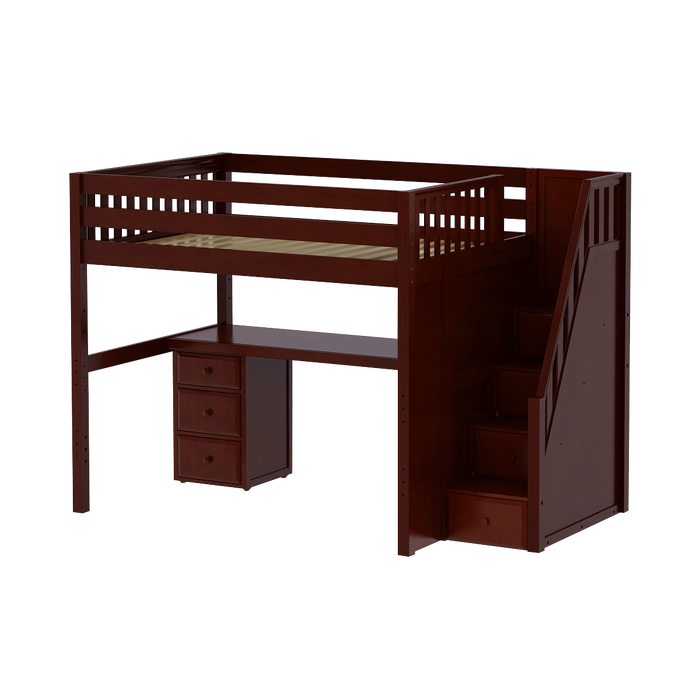 Maxtrix Full High Loft Bed with Stairs + Desk (800 Lbs. Rating)