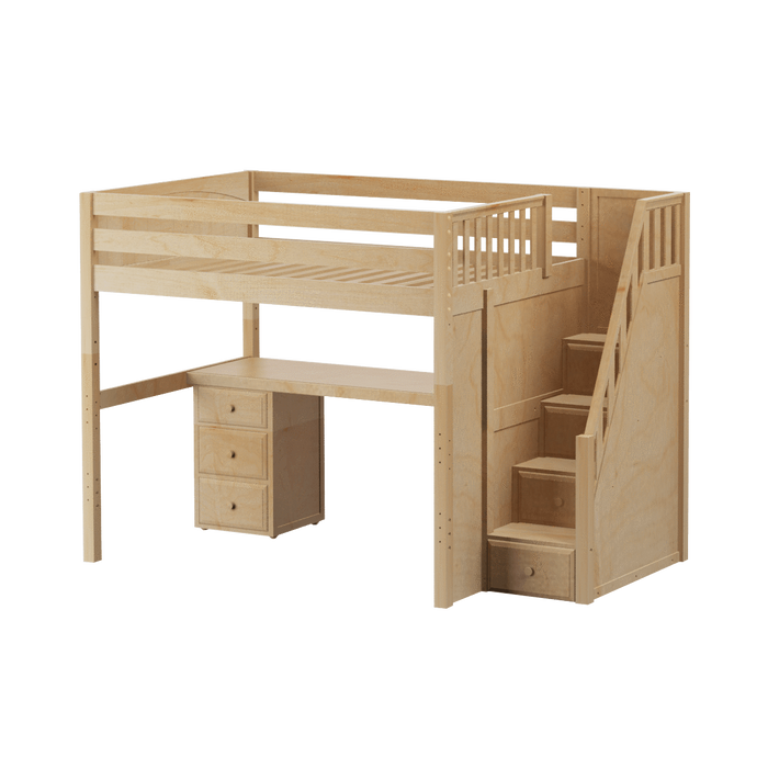Maxtrix Full High Loft Bed with Stairs + Desk (800 Lbs. Rating)