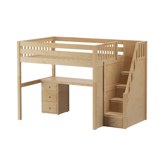 Maxtrix Full High Loft Bed with Stairs + Desk (800 Lbs. Rating)