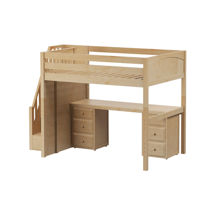 Maxtrix Full High Loft Bed with Stairs + Desk (800 Lbs. Rating)