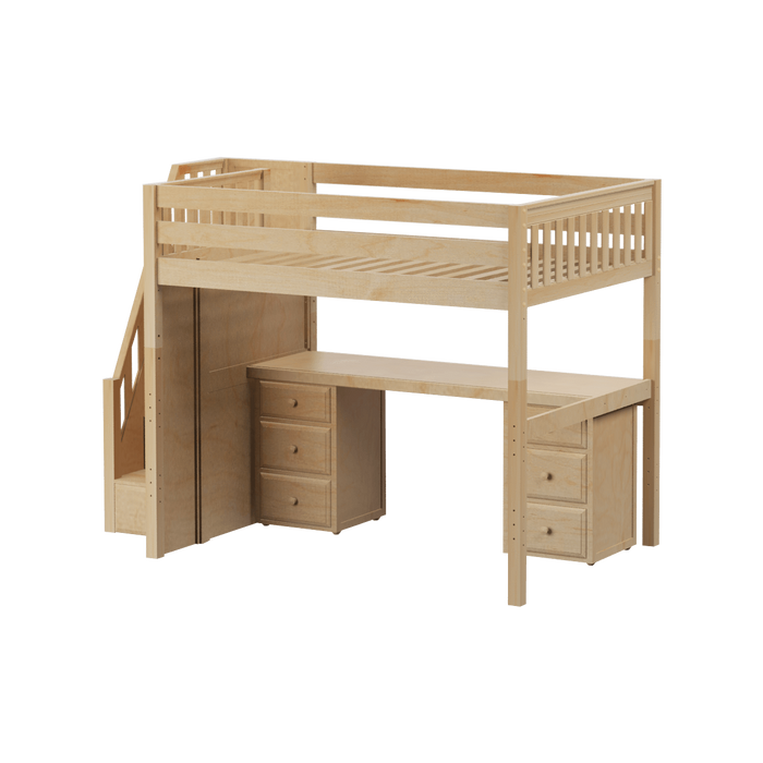 Maxtrix Full High Loft Bed with Stairs + Desk (800 Lbs. Rating)