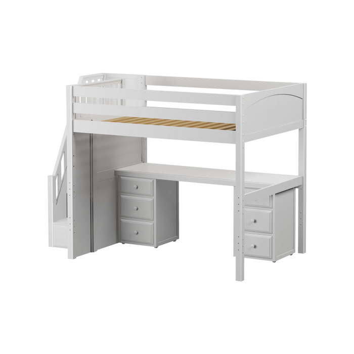 Maxtrix Full High Loft Bed with Stairs + Desk (800 Lbs. Rating)