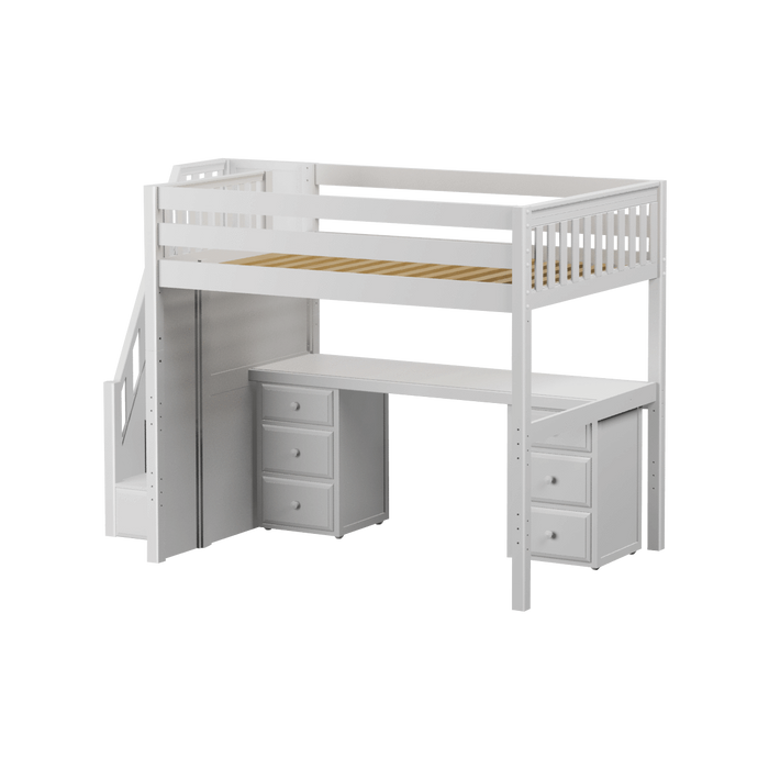 Maxtrix Full High Loft Bed with Stairs + Desk (800 Lbs. Rating)