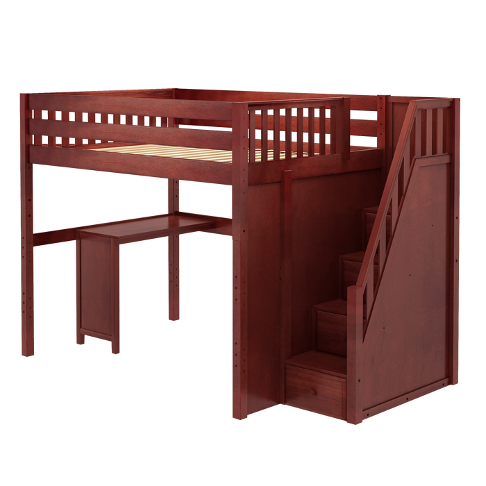 Maxtrix Full High Loft Bed with Stairs + Corner Desk (800 Lbs. Rating)