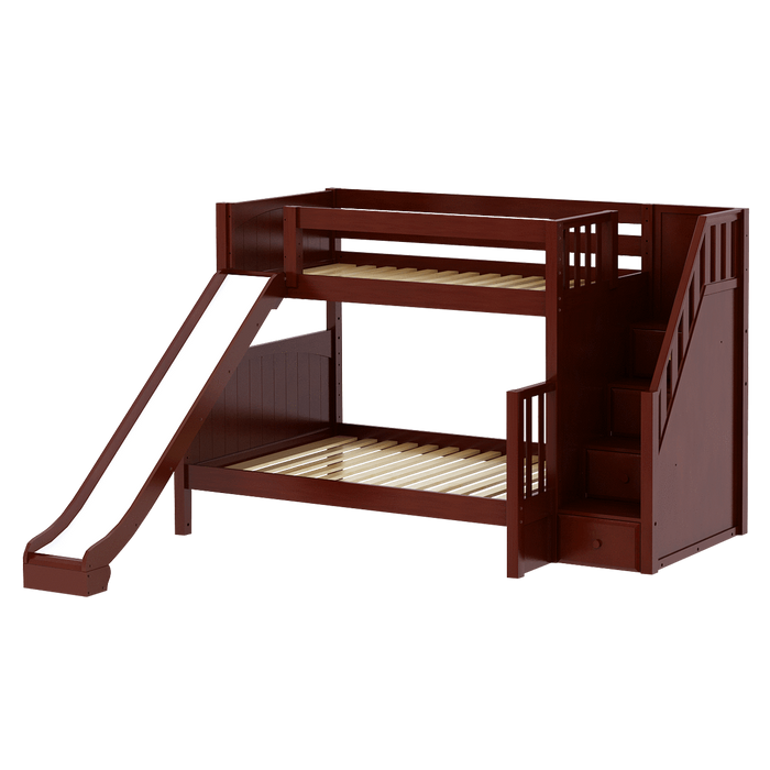 Maxtrix Medium Twin over Full Bunk Bed with Stairs + Slide (800 Lbs. Rating)