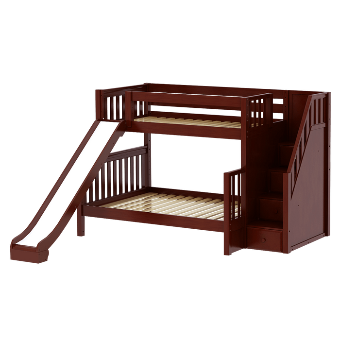 Maxtrix Medium Twin over Full Bunk Bed with Stairs + Slide (800 Lbs. Rating)