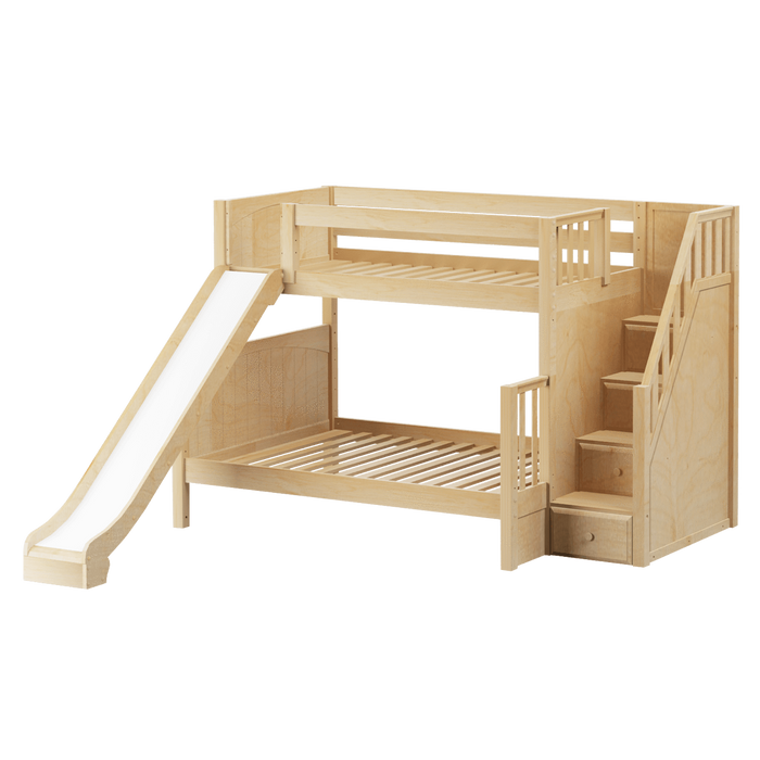 Maxtrix Medium Twin over Full Bunk Bed with Stairs + Slide (800 Lbs. Rating)