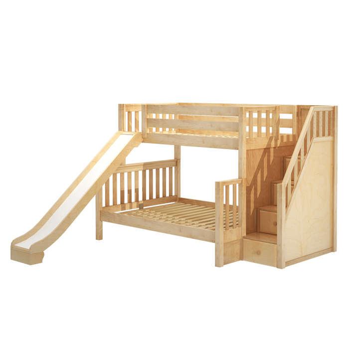 Maxtrix Medium Twin over Full Bunk Bed with Stairs + Slide (800 Lbs. Rating)