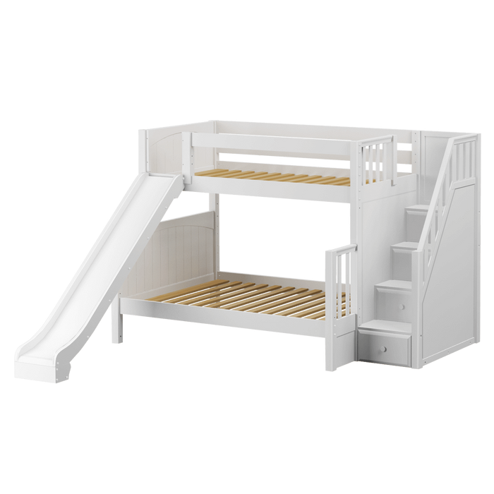 Maxtrix Medium Twin over Full Bunk Bed with Stairs + Slide (800 Lbs. Rating)