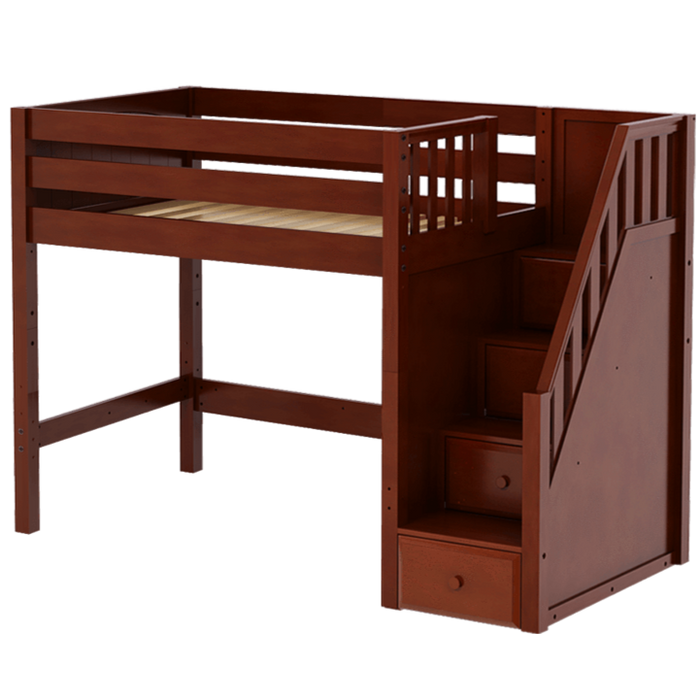 Maxtrix Twin Mid Loft Bed with Stairs (800 Lbs. Rating)