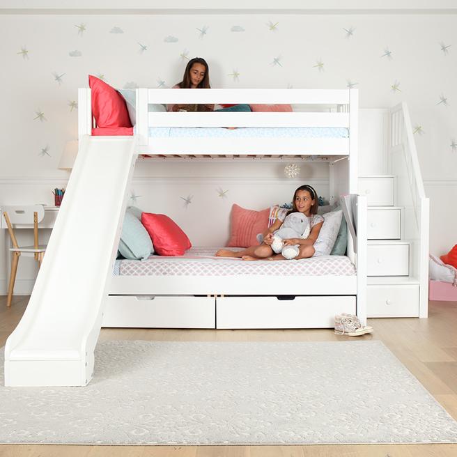 Maxtrix Medium Twin over Full Bunk Bed with Stairs + Slide (800 Lbs. Rating)
