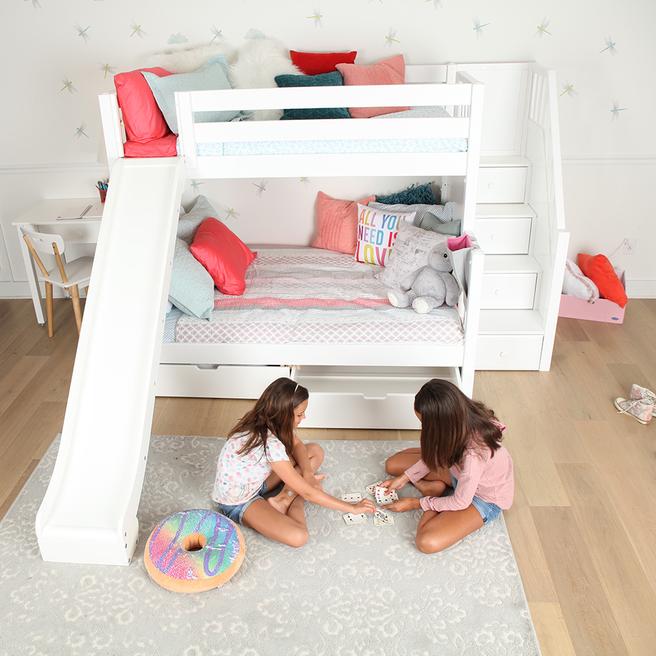 Maxtrix Medium Twin over Full Bunk Bed with Stairs + Slide (800 Lbs. Rating)