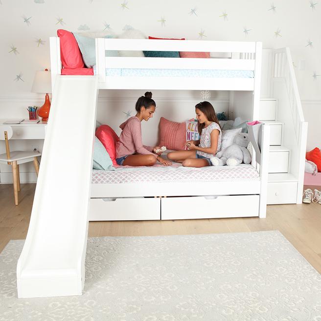 Maxtrix Medium Twin over Full Bunk Bed with Stairs + Slide (800 Lbs. Rating)