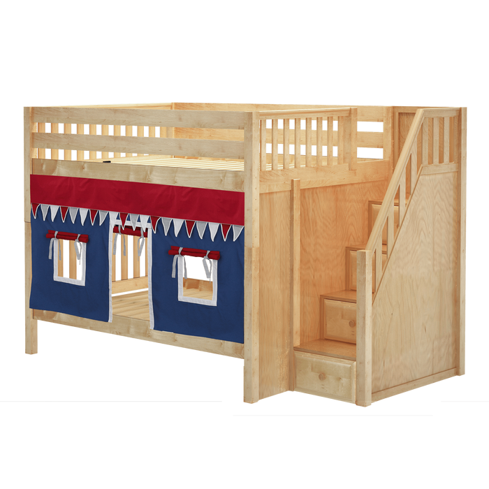 Maxtrix Full Medium Bunk Bed with Stairs + Curtain (800 Lbs. Rating)