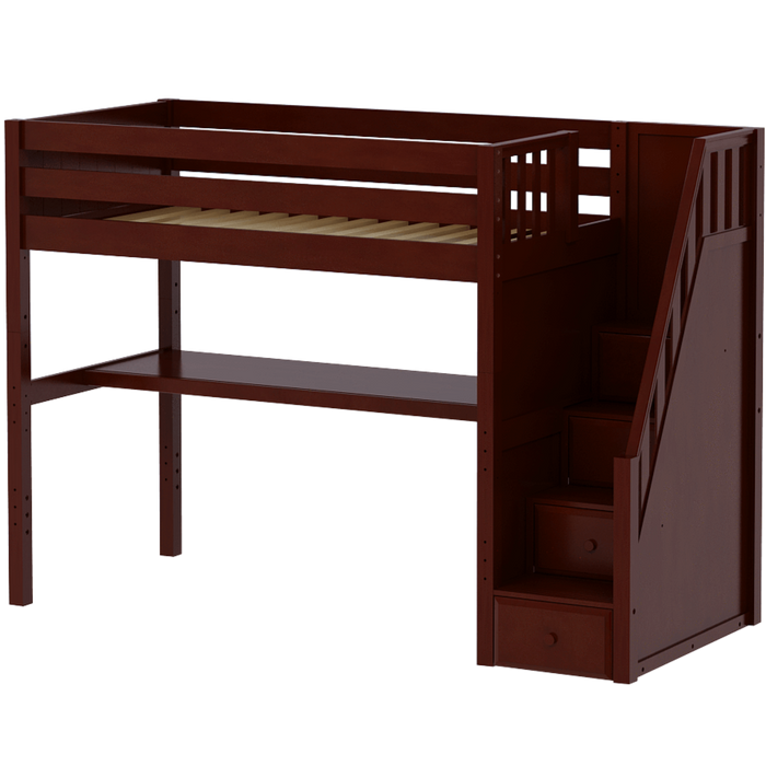 Maxtrix Twin High Loft Bed with Stairs + Desk (800 Lbs. Rating)