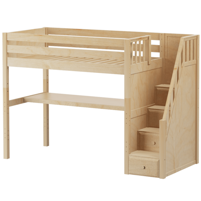 Maxtrix Twin High Loft Bed with Stairs + Desk (800 Lbs. Rating)
